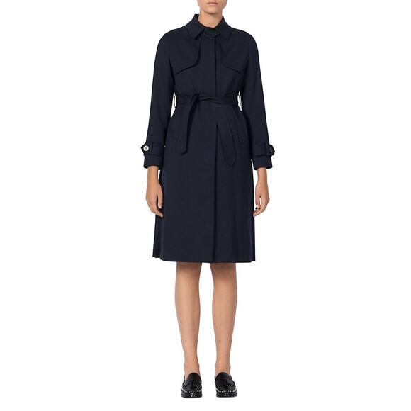 Sandro Pleatback Trench Coat - 3/L Navy Blue - Picture 1 of 6